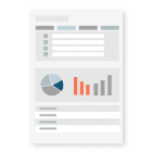 Alt text: "Infographic displaying a report featuring a pie chart and a bar graph. The pie chart consists of four sections in different shades of gray and blue, representing various data categories. Accompanying the pie chart is a bar graph with five vertical bars colored in gray and orange, depicting comparative information. Text boxes with lines are positioned above and below the charts, indicating areas for written content or additional details.