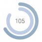 Alt text: "Circular progress icon displaying the number '105' in the center. The circle is partially incomplete and features two thick, curved segments. The upper segment is light blue, while the lower segment is darker blue, illustrating progress. The icon appears against a plain white background.